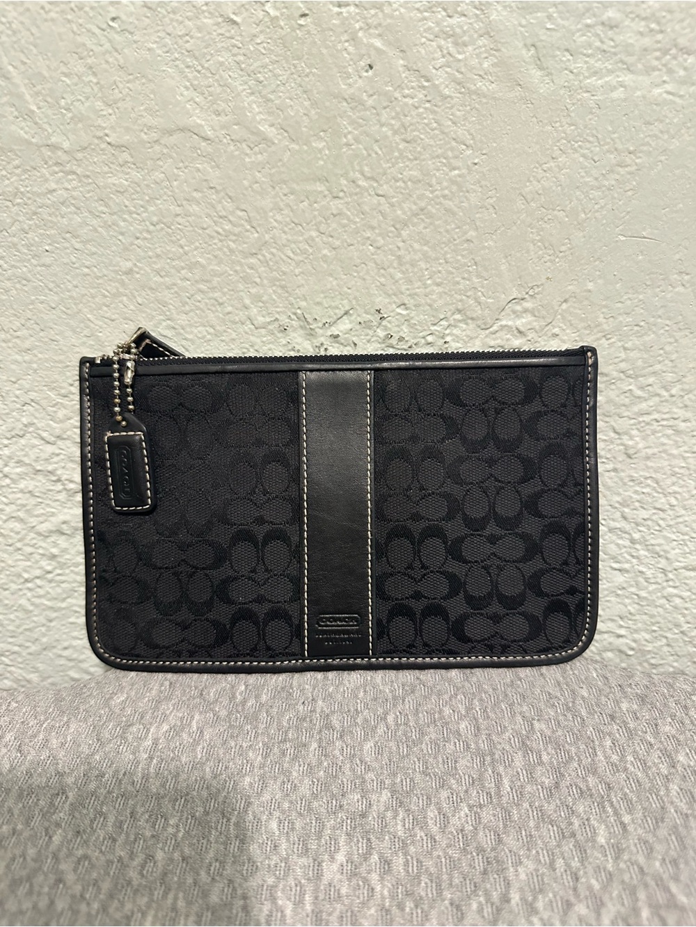 Coach Black Signature Canvas Wristlet Pouch